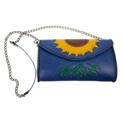 Alternate image for Hand Tooled Sunflower Motif Clutch or Shoulder Bag Golden Sunflower