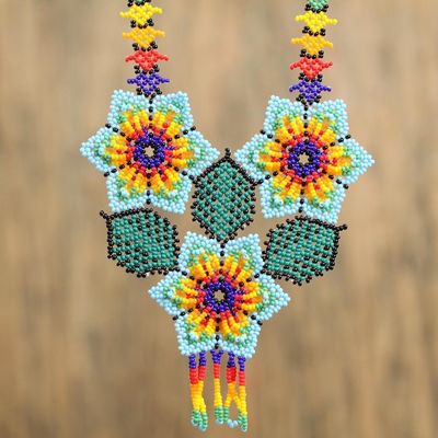 Alternate image for Floral Huichol Glass Beaded Necklace from Mexico Huichol Trio