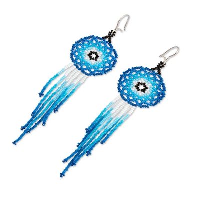 Alternate image for Glass Beaded Waterfall Earrings in Blue from Mexico Foam of the Sea