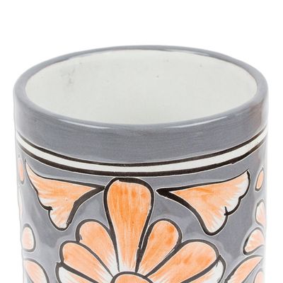 Alternate image for Handcrafted Floral Ceramic Vase in Grey and Orange Grey Salon