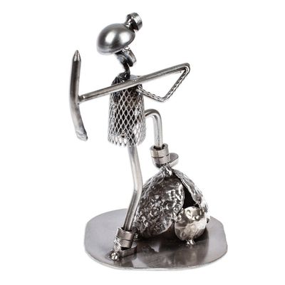 Alternate image for Upcycled Metal Sculpture of Miner at Work in Mexico Rustic Miner