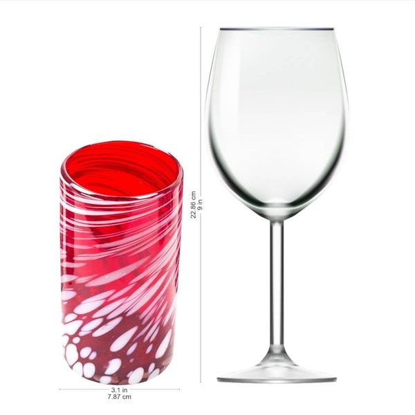 Alternate image for Set of 6 Red Artisan Crafted Hand Blown Glasses Festive Red