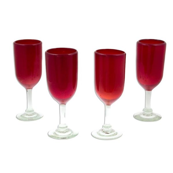 Alternate image for Hand Made Handblown Red Glass Champagne Flute Drinkware Set Festive Ruby