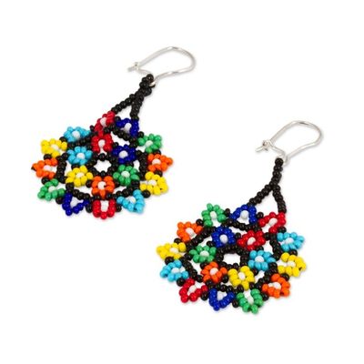 Alternate image for Multicolored Star-Shaped Glass Beaded Earrings from Mexico Colorful Stars