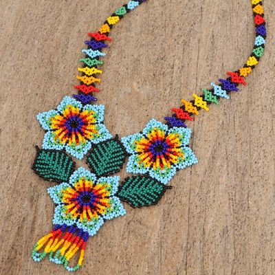 Alternate image for Floral Huichol Glass Beaded Necklace from Mexico Huichol Trio