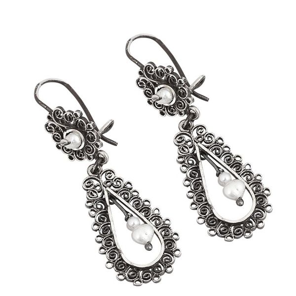 Alternate image for Drop-Shaped Pearl Filigree Dangle Earrings from Mexico Colonial Lamp