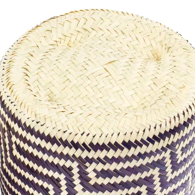 Alternate image for Blue Basket with Lid Hand-Woven from Palm Fiber in Mexico Little Navy Blue Trail