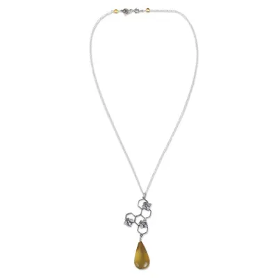 Alternate image for Amber and Sterling Silver Bees in Honeycomb Necklace Sweet Honey