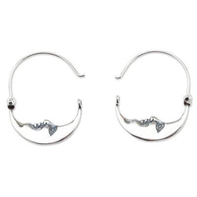 Alternate image for Vintage Style Handcrafted Silver Crescent Moon Hoop Earrings Moon at Rest