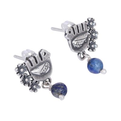 Alternate image for Floral Dove Lapis Lazuli Dangle Earrings from Mexico Lapis lazuli dangle earrings