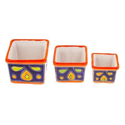 Alternate image for Set of 3 Handmade Hacienda Ceramic Flower Pots in Saffron Hacienda Bouquet in Saffron