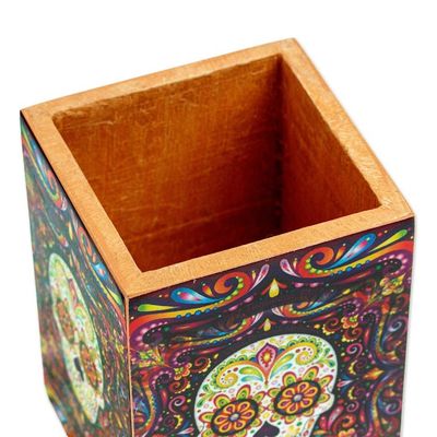 Alternate image for Pine Wood Pencil Holder with Day of the Dead Decoupage Convenient Skull
