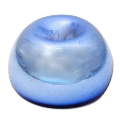Alternate image for Blue Reflective Blown Glass Bowl from Recycled Glass Blue Opal