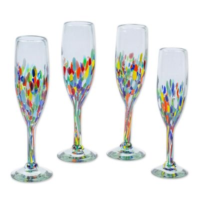 Alternate image for Set of 4 Colorful Handblown Champagne Flutes from Mexico Chromatic Soire