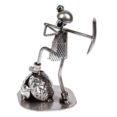 Alternate image for Upcycled Metal Sculpture of Miner at Work in Mexico Rustic Miner