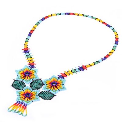 Alternate image for Floral Huichol Glass Beaded Necklace from Mexico Huichol Trio