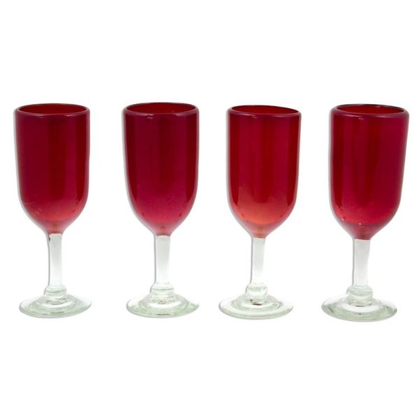Alternate image for Hand Made Handblown Red Glass Champagne Flute Drinkware Set Festive Ruby