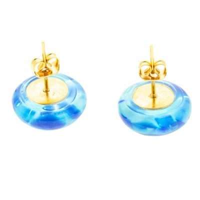 Alternate image for Blue Fused Glass Mosaic Button Earrings from Mexico Blue Textures