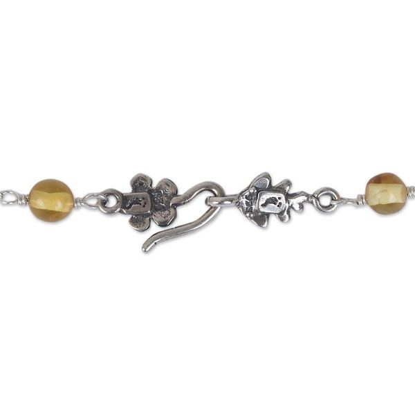 Alternate image for Amber and Sterling Silver Bees in Honeycomb Necklace Sweet Honey