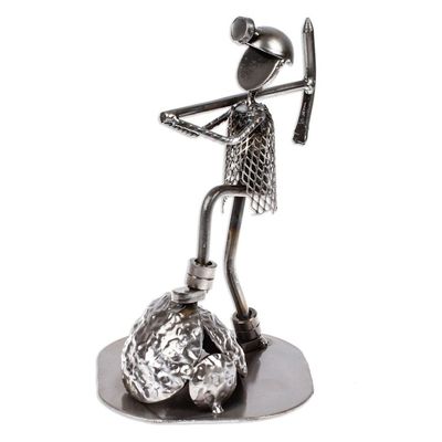 Alternate image for Upcycled Metal Sculpture of Miner at Work in Mexico Rustic Miner
