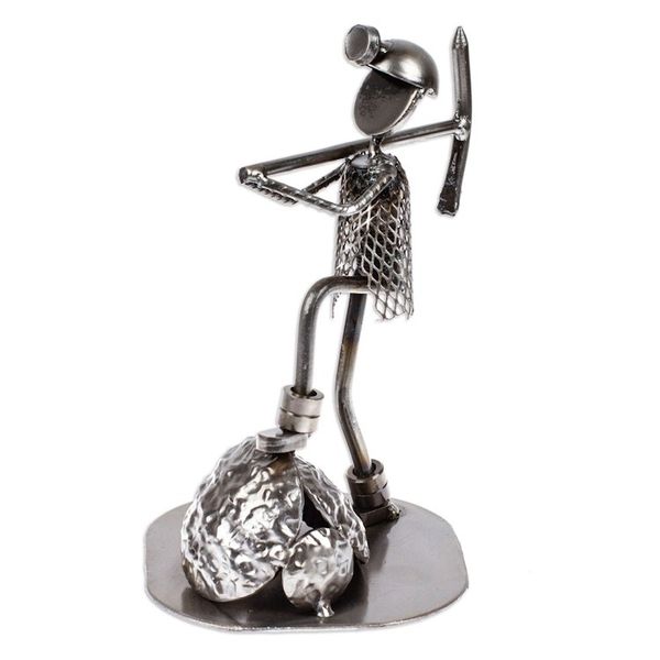 Alternate image for Upcycled Metal Sculpture of Miner at Work in Mexico Rustic Miner