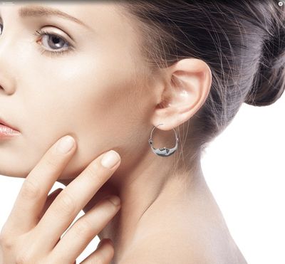 Alternate image for Vintage Style Handcrafted Silver Crescent Moon Hoop Earrings Moon at Rest