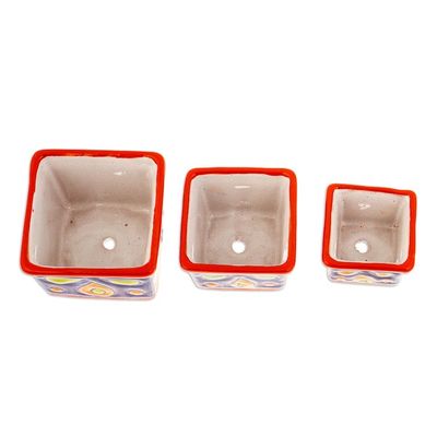 Alternate image for Set of 3 Handmade Hacienda Ceramic Flower Pots in Saffron Hacienda Bouquet in Saffron