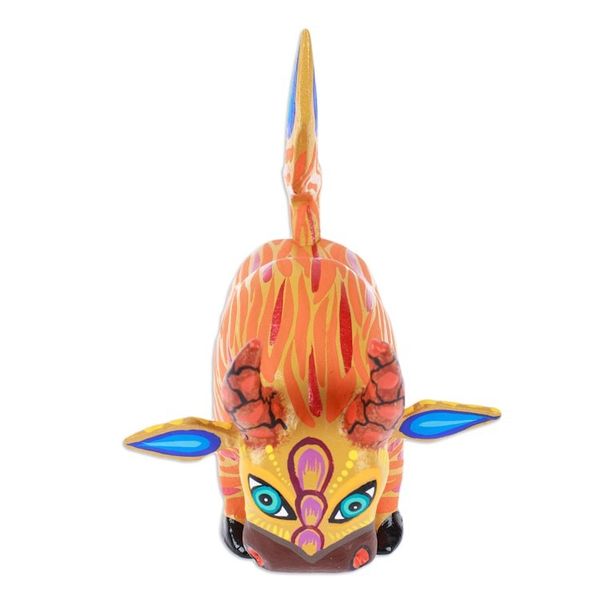 Alternate image for Hand-Painted Orange and Red Flaming Alebrije Bull Figurine Flaming Force