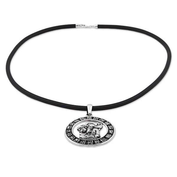 Alternate image for Sterling Silver and Rubber Aztec Pendant Necklace Mexico Time Carrier