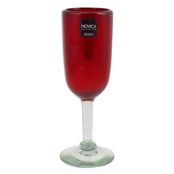 Alternate image for Hand Made Handblown Red Glass Champagne Flute Drinkware Set Festive Ruby