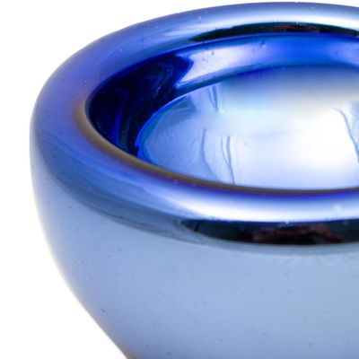 Alternate image for Blue Reflective Blown Glass Bowl from Recycled Glass Blue Opal