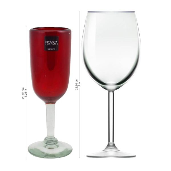 Alternate image for Hand Made Handblown Red Glass Champagne Flute Drinkware Set Festive Ruby