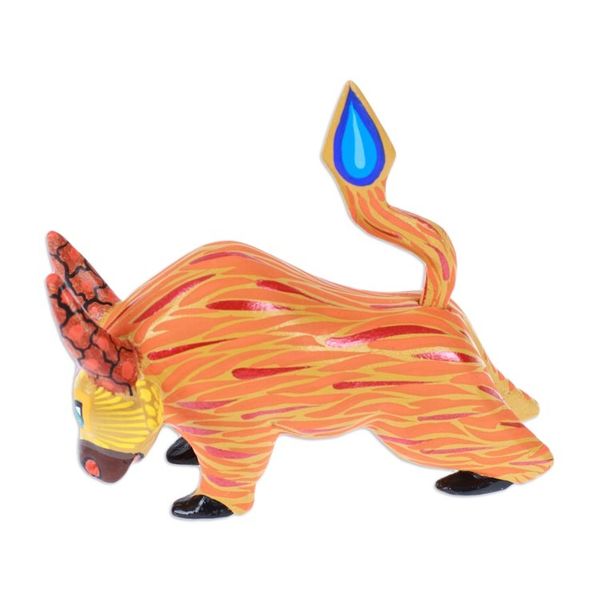 Alternate image for Hand-Painted Orange and Red Flaming Alebrije Bull Figurine Flaming Force