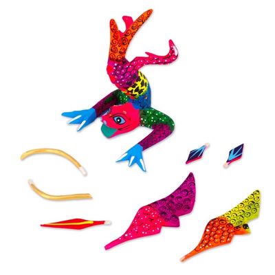 Alternate image for Colorful Hand Carved and Painted Dragon Alebrije Figurine Acrobatic Dragon