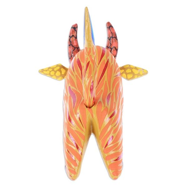 Alternate image for Hand-Painted Orange and Red Flaming Alebrije Bull Figurine Flaming Force
