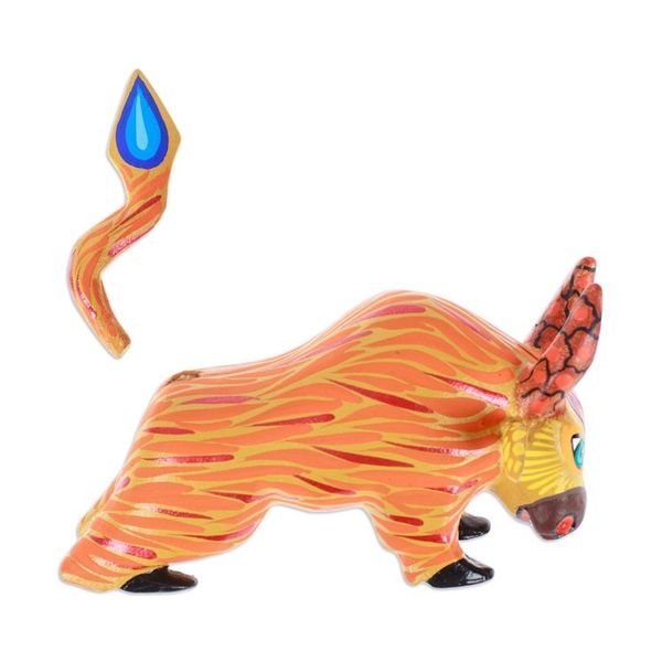 Alternate image for Hand-Painted Orange and Red Flaming Alebrije Bull Figurine Flaming Force