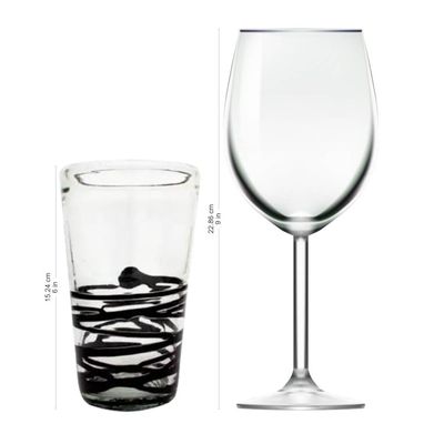 Alternate image for Set of 6 Hand Blown Black Spiral Glass Tumblers from Mexico Ebony Spin