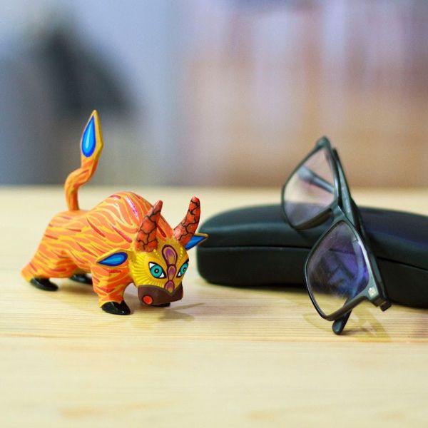 Alternate image for Hand-Painted Orange and Red Flaming Alebrije Bull Figurine Flaming Force