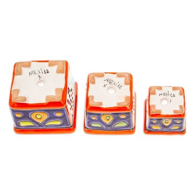 Alternate image for Set of 3 Handmade Hacienda Ceramic Flower Pots in Saffron Hacienda Bouquet in Saffron