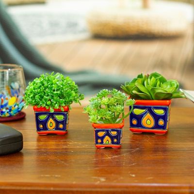 Alternate image for Set of 3 Handmade Hacienda Ceramic Flower Pots in Saffron Hacienda Bouquet in Saffron