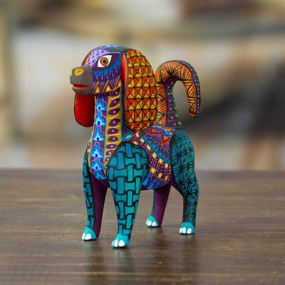 Alternate image for Colorful Wood Alebrije Dog Figurine Hand-Painted in Mexico Multicolored Dog