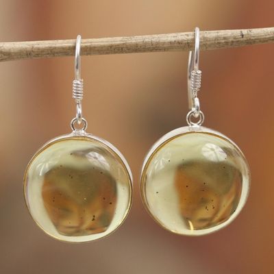 Alternate image for Round Amber and Sterling Silver Dangle Earrings from Mexico Amber Sunset