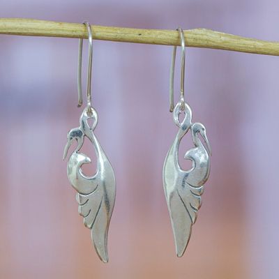 Alternate image for Sterling Silver Heron Bird Button Earrings from Mexico Graceful Herons