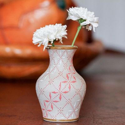 Alternate image for Paprika Red and Warm White Trellis Motif Ceramic Flower Vase Windmill Trellis
