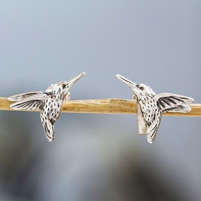 Alternate image for Handcrafted Hummingbird Sterling Silver Earrings Taxco Hummingbird