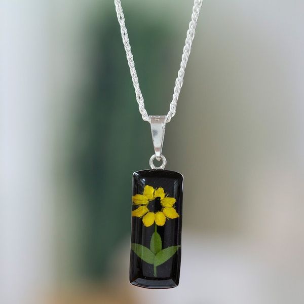 Alternate image for Cylindrical Black Natural Sunflower Resin Pendant Necklace Sun Gift at Night