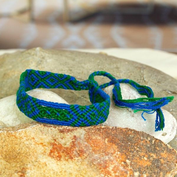 Alternate image for Cotton Macrame Wristband Bracelet in Blue and Green Green Geometry