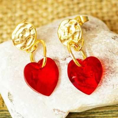 Alternate image for Swarovski Crystal Gold Plated Red Heart Earrings from Mexico Deep Love