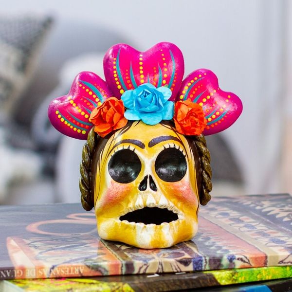 Alternate image for Traditional Recycled Cardboard Sculpture of Frida in Magenta Fridas Magenta Heart