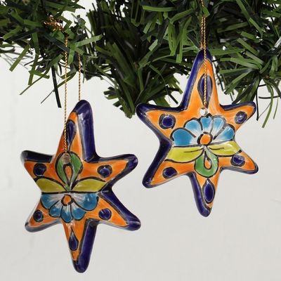 Alternate image for Talavera Ceramic Star Ornaments Crafted in Mexico Set of 4 Talavera Stars